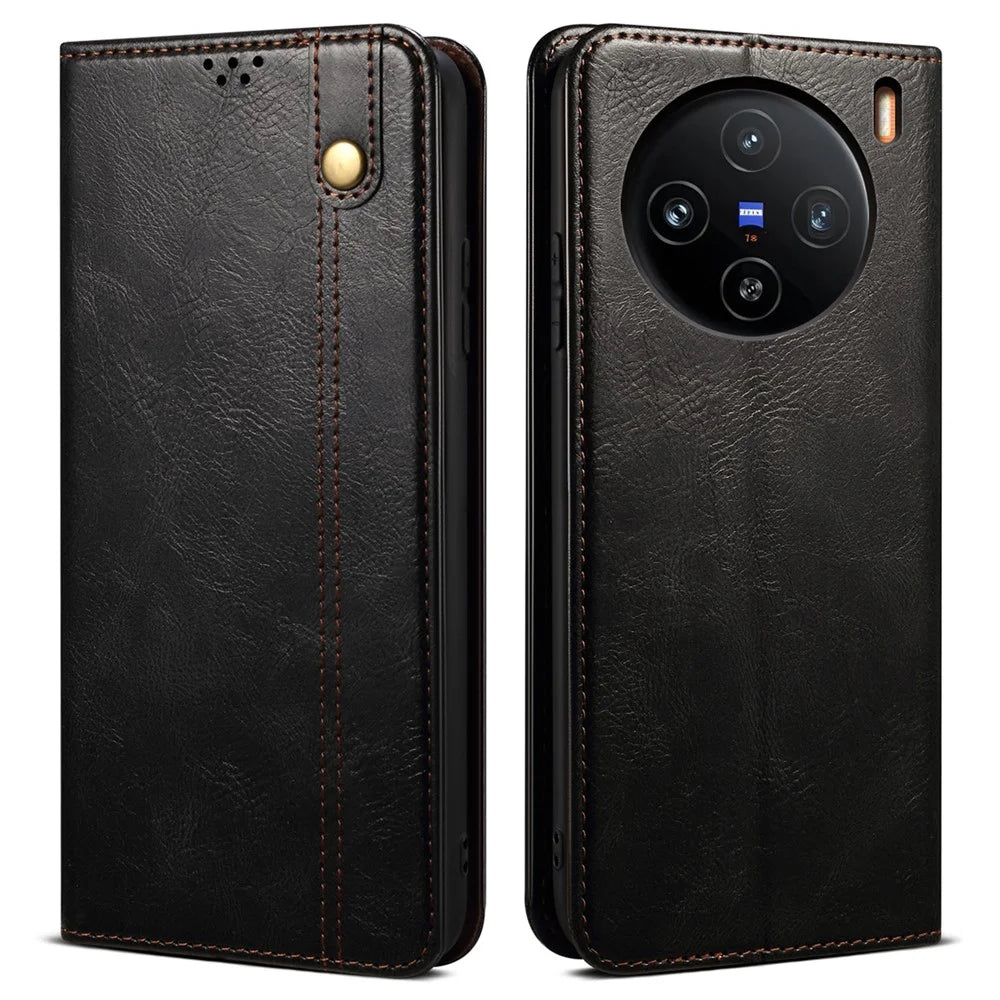 For vivo X100 Pro 5G Cell Phone Case Magnetic Closing Leather Stand Wallet Cover - Black - 1