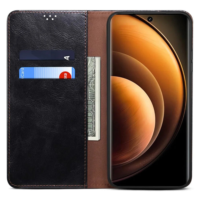 For vivo X100 Pro 5G Cell Phone Case Magnetic Closing Leather Stand Wallet Cover - Black - 2