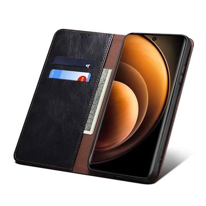 For vivo X100 Pro 5G Cell Phone Case Magnetic Closing Leather Stand Wallet Cover - Black - 4