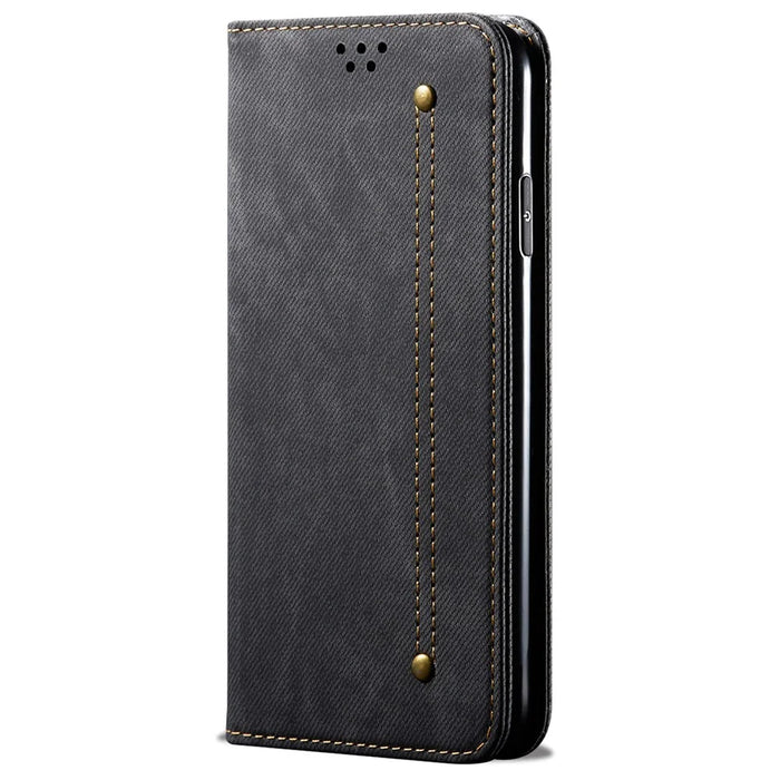 For vivo X100 5G Cell Phone Case Jeans Cloth Texture Wallet Stand Leather Cover - Black - 5