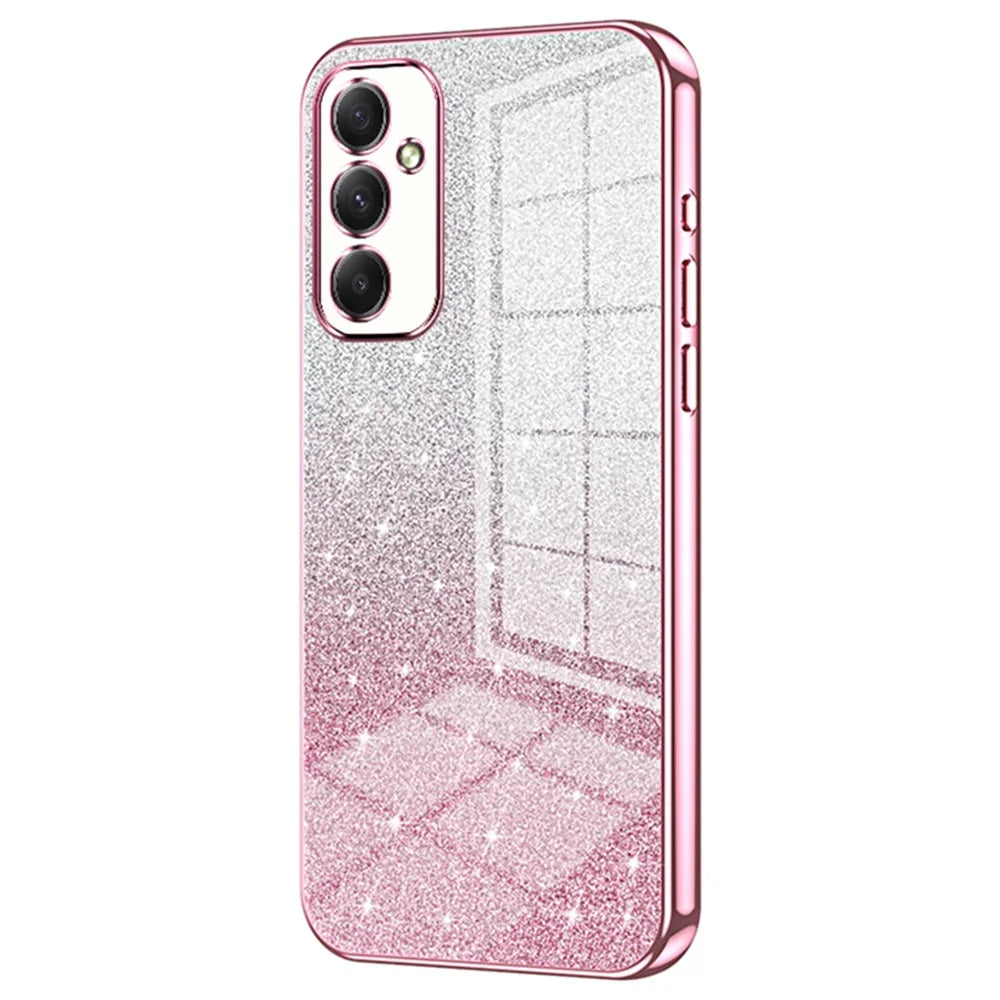 For Samsung Galaxy A34 5G Cell Phone Cases Electroplating Gradient Glitter TPU Cover - Pink - 1