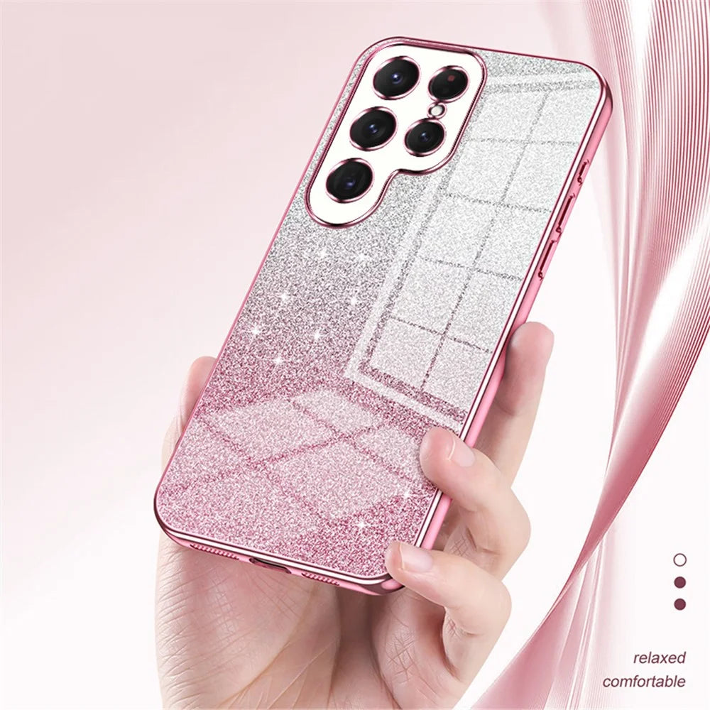 For Samsung Galaxy S24 Ultra TPU Case Precise Cutout Glitter Design Phone Back Cover - Pink - 4