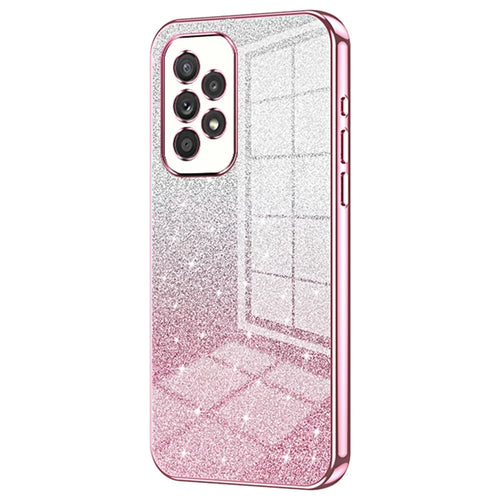 For Samsung Galaxy A33 5G Case Precise Cutout Gradient Glitter Design Phone Back Protector - Pink - 1
