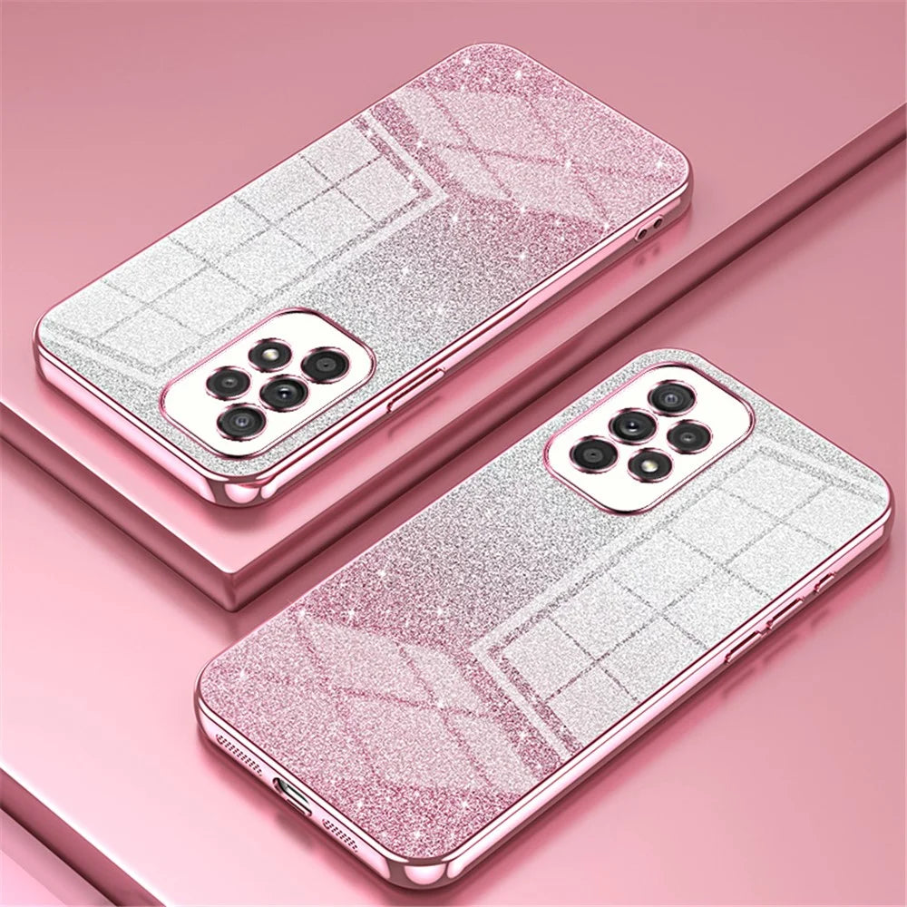 For Samsung Galaxy A33 5G Case Precise Cutout Gradient Glitter Design Phone Back Protector - Pink - 2