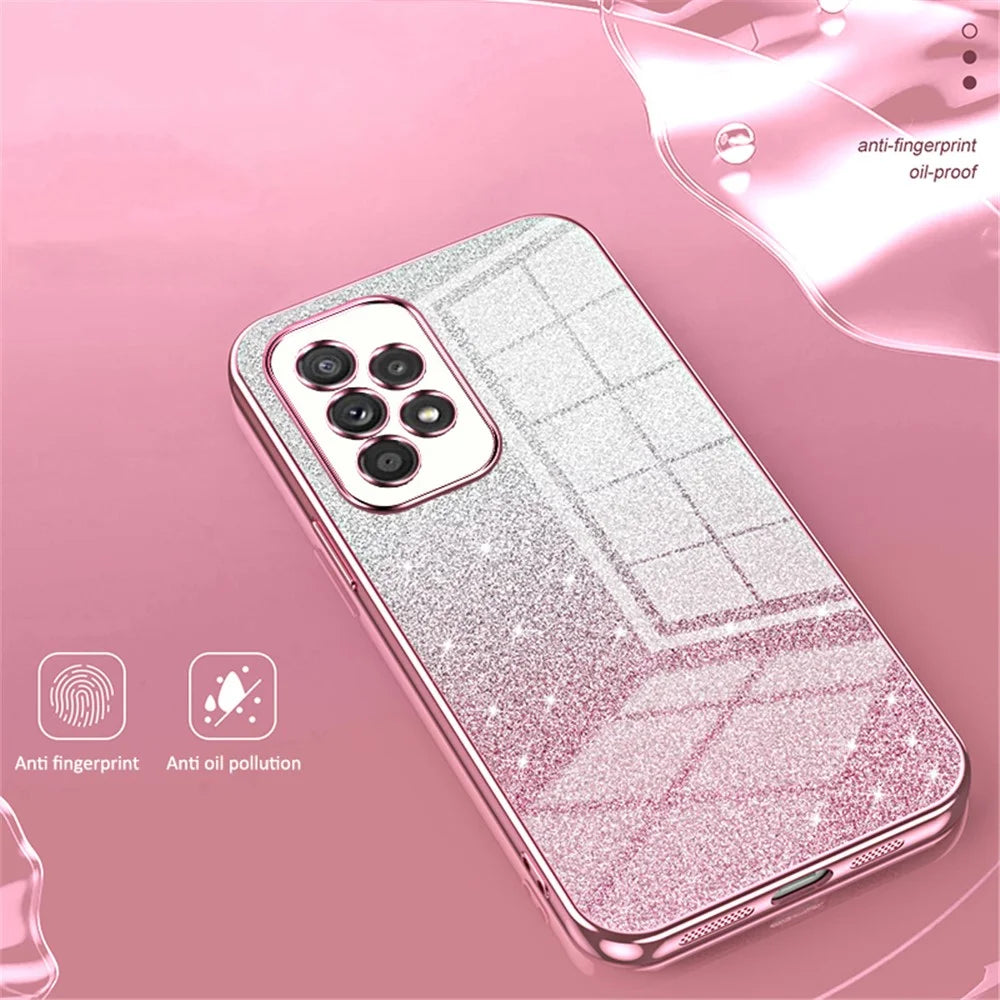 For Samsung Galaxy A33 5G Case Precise Cutout Gradient Glitter Design Phone Back Protector - Pink - 3
