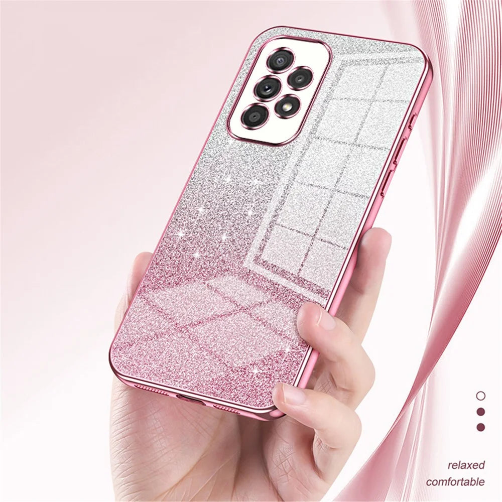For Samsung Galaxy A33 5G Case Precise Cutout Gradient Glitter Design Phone Back Protector - Pink - 4