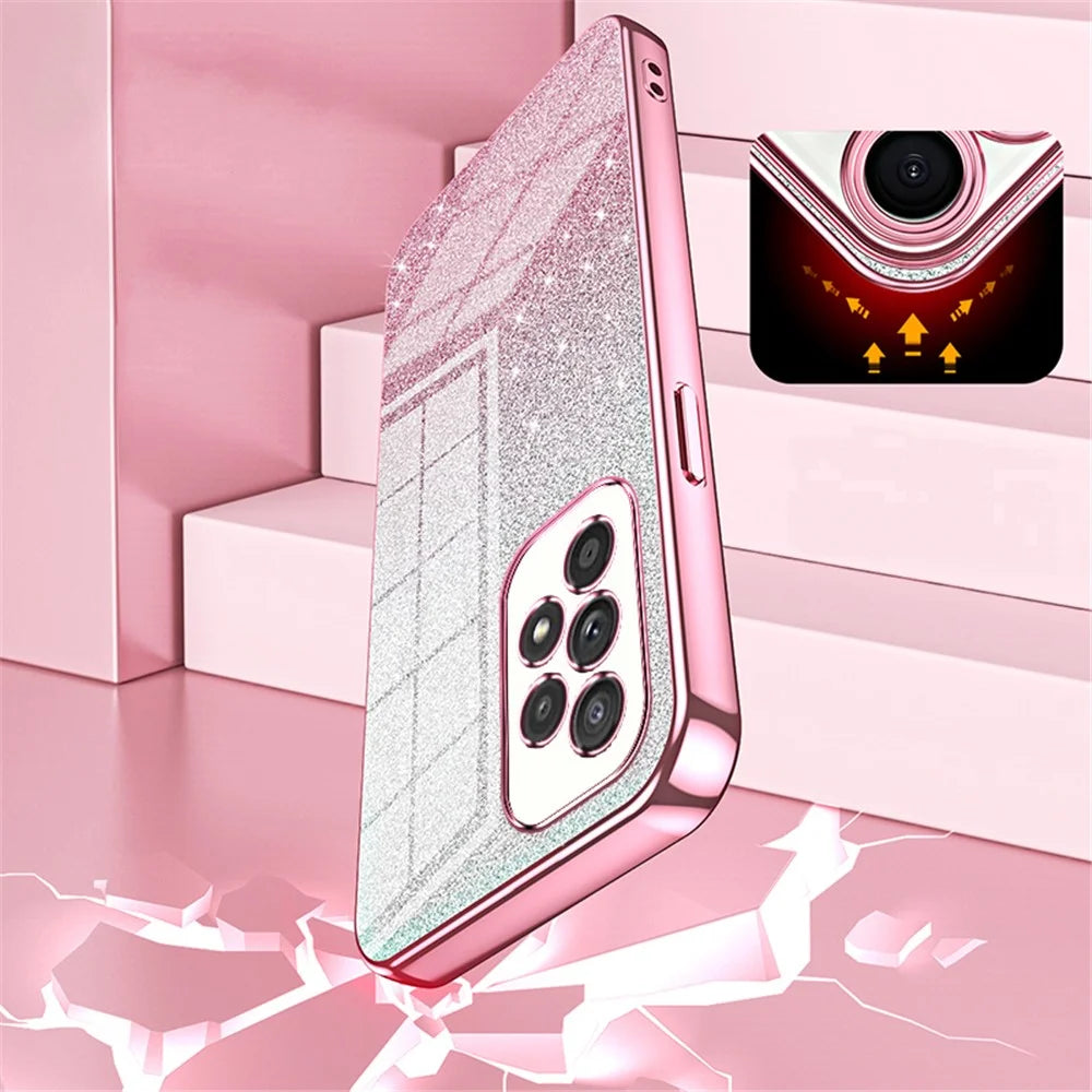 For Samsung Galaxy A33 5G Case Precise Cutout Gradient Glitter Design Phone Back Protector - Pink - 5