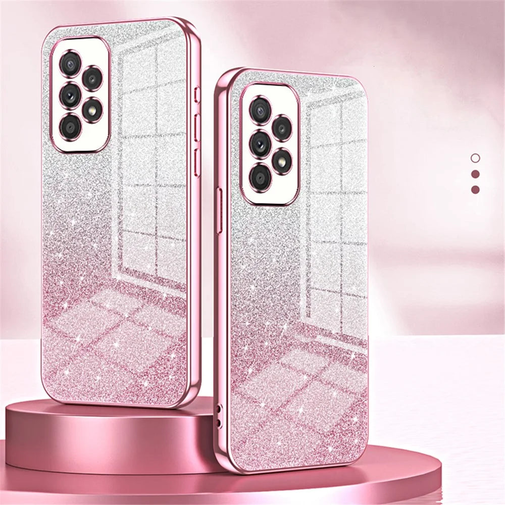 For Samsung Galaxy A33 5G Case Precise Cutout Gradient Glitter Design Phone Back Protector - Pink - 7