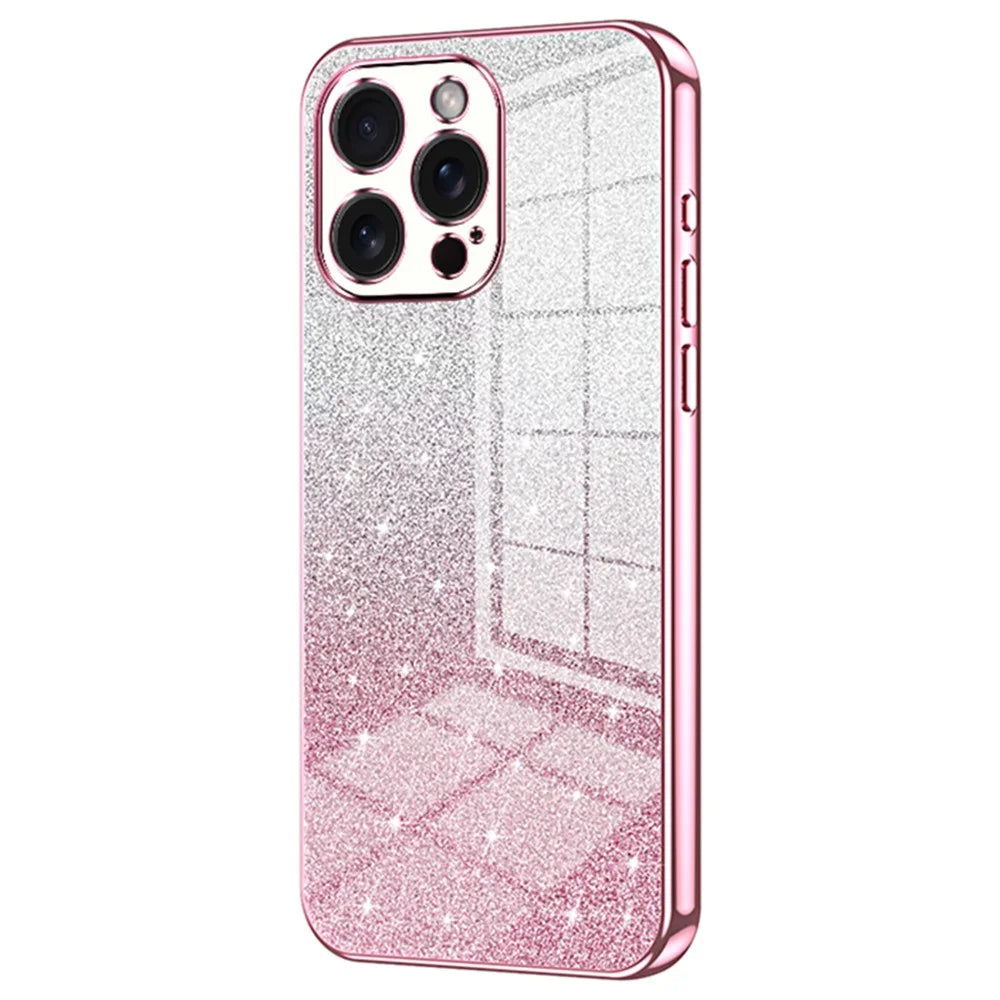 For iPhone 15 Pro Max Cell Phone Case Precise Cutout TPU Electroplating Glitter Cover - Pink - 1