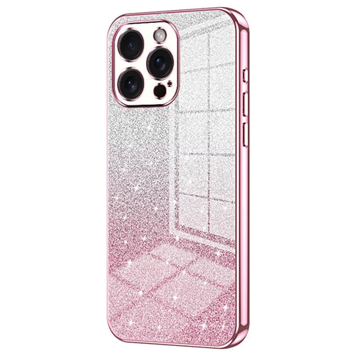 For iPhone 15 Pro Max Cell Phone Case Precise Cutout TPU Electroplating Glitter Cover - Pink - 1