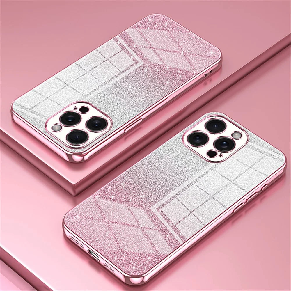 For iPhone 15 Pro Max Cell Phone Case Precise Cutout TPU Electroplating Glitter Cover - Pink - 2
