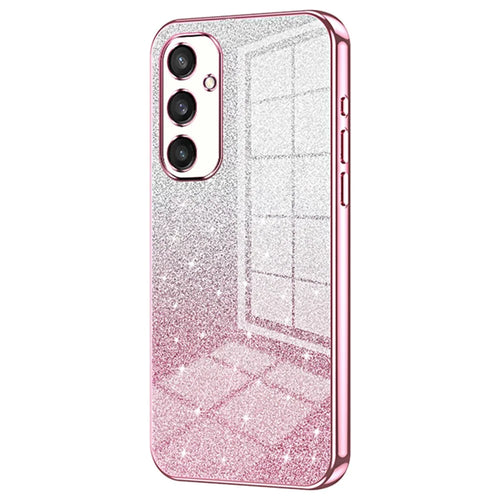 For Samsung Galaxy S24 Precise Cutout Cell Phone Case Gradient Glitter TPU Cover - Pink - 1