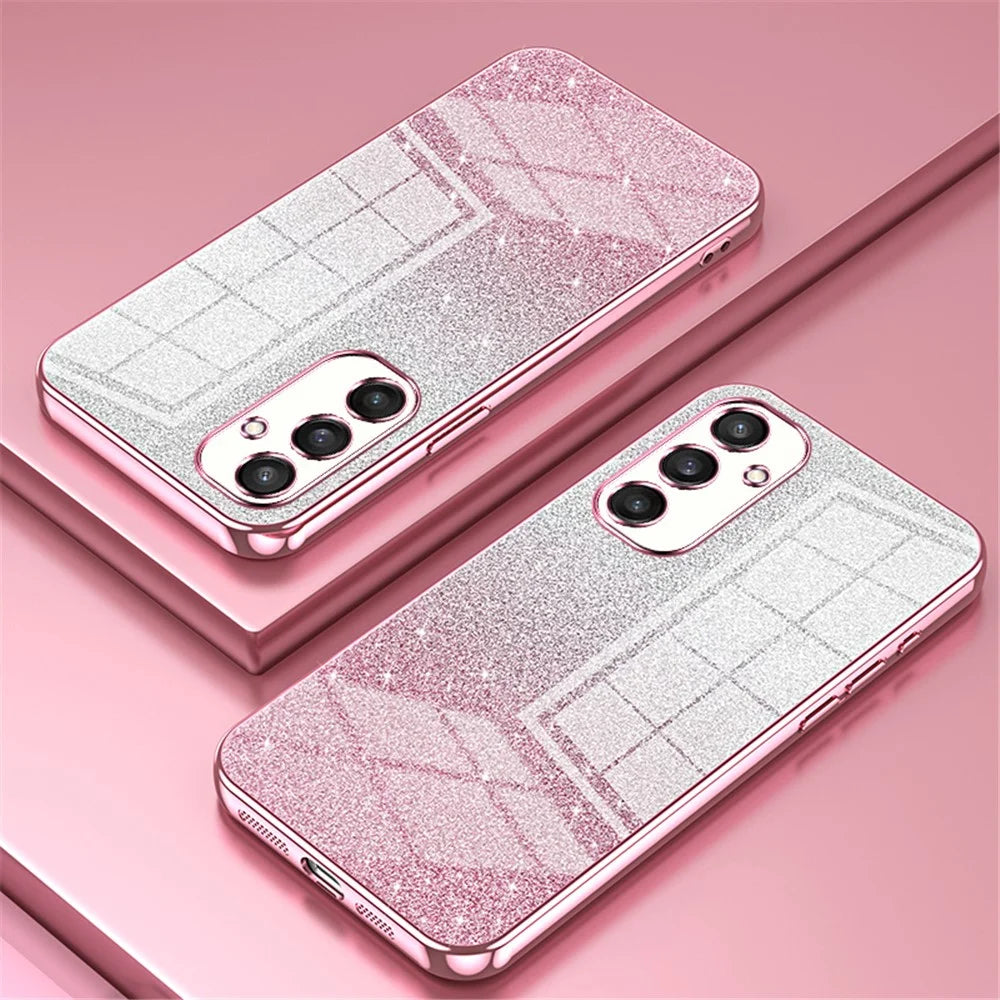 For Samsung Galaxy S24 Precise Cutout Cell Phone Case Gradient Glitter TPU Cover - Pink - 2