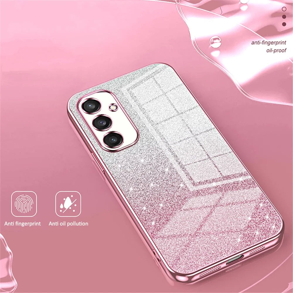 For Samsung Galaxy S24 Precise Cutout Cell Phone Case Gradient Glitter TPU Cover - Pink - 3