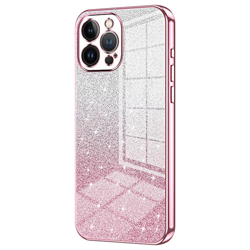 Cell Phone Case for iPhone 13 Pro Max Precise Cutout Electroplating Gradient Glitter TPU Cover - Pink - 1