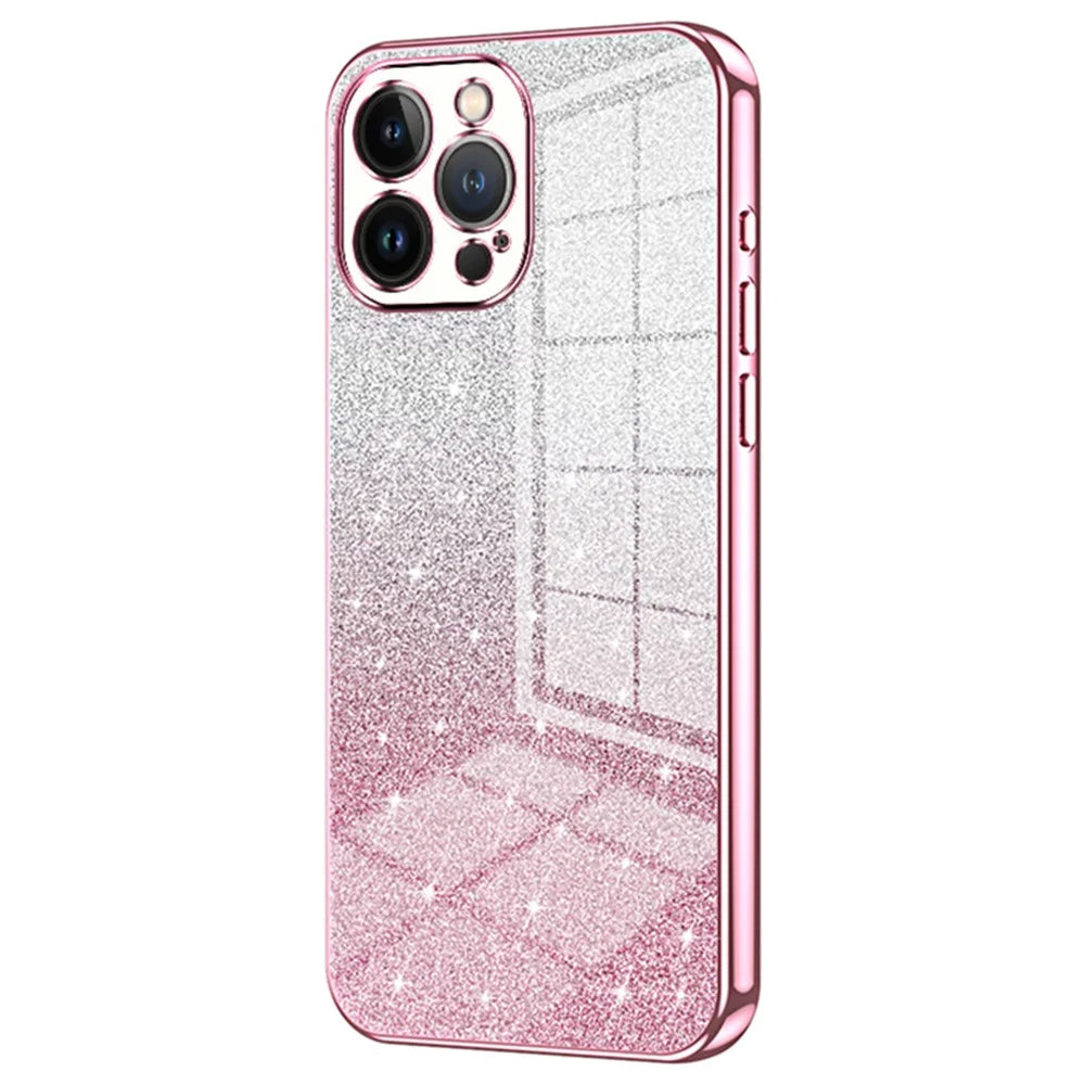 Cell Phone Case for iPhone 13 Pro Max Precise Cutout Electroplating Gradient Glitter TPU Cover - Pink - 1