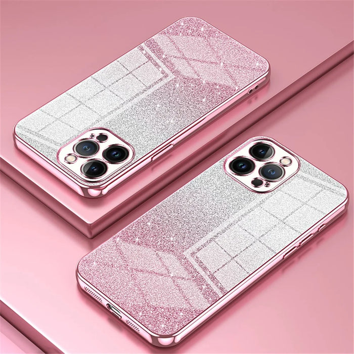 Cell Phone Case for iPhone 13 Pro Max Precise Cutout Electroplating Gradient Glitter TPU Cover - Pink - 2