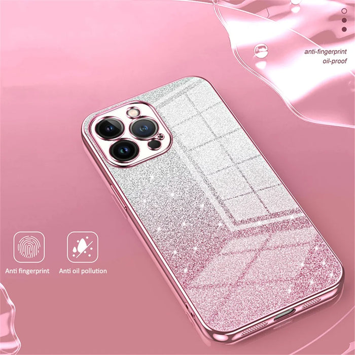 Cell Phone Case for iPhone 13 Pro Max Precise Cutout Electroplating Gradient Glitter TPU Cover - Pink - 3