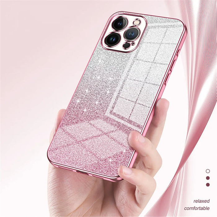 Cell Phone Case for iPhone 13 Pro Max Precise Cutout Electroplating Gradient Glitter TPU Cover - Pink - 4
