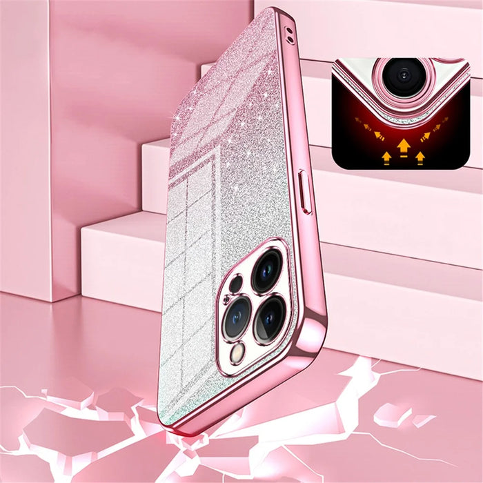 Cell Phone Case for iPhone 13 Pro Max Precise Cutout Electroplating Gradient Glitter TPU Cover - Pink - 5