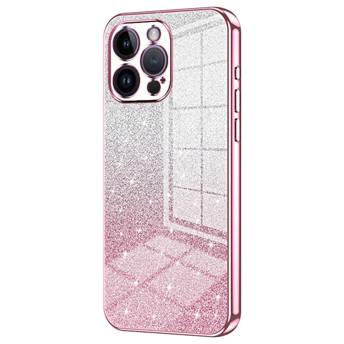 For iPhone 14 Pro Max Precise Cutout Cell Phone Case Fall Proof Glitter TPU Cover - Pink - 1