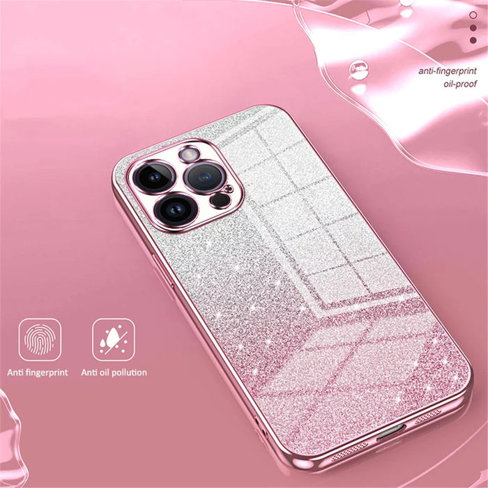 For iPhone 14 Pro Max Precise Cutout Cell Phone Case Fall Proof Glitter TPU Cover - Pink - 3