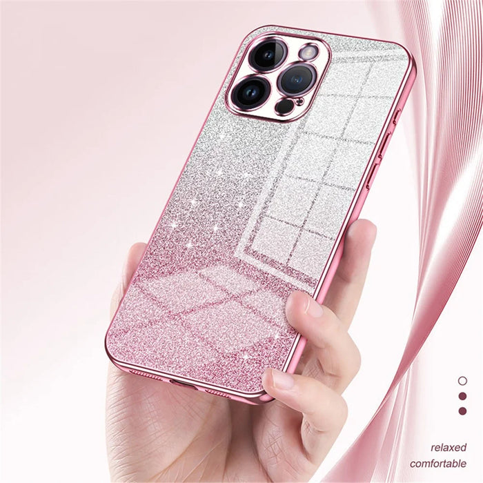 For iPhone 14 Pro Max Precise Cutout Cell Phone Case Fall Proof Glitter TPU Cover - Pink - 4