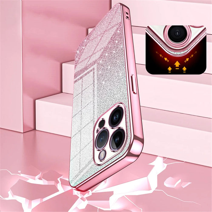 For iPhone 14 Pro Max Precise Cutout Cell Phone Case Fall Proof Glitter TPU Cover - Pink - 5