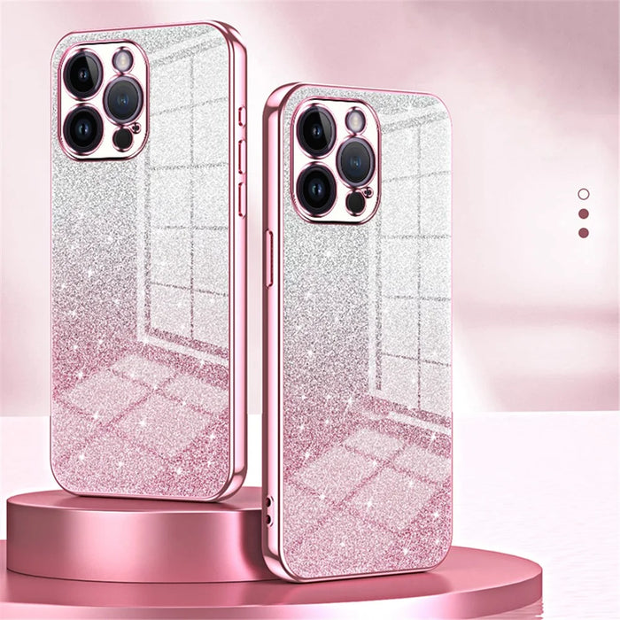 For iPhone 14 Pro Max Precise Cutout Cell Phone Case Fall Proof Glitter TPU Cover - Pink - 7