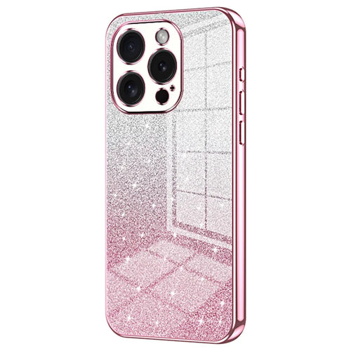 For iPhone 15 Pro Cell Phone Case Glitter Precise Cutout Flexible TPU Electroplating Cover - Pink - 1