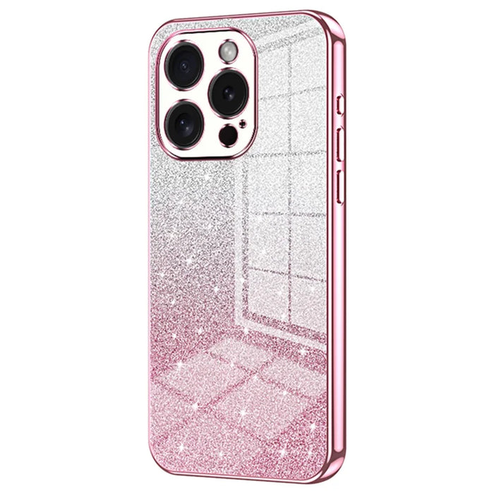 For iPhone 15 Pro Cell Phone Case Glitter Precise Cutout Flexible TPU Electroplating Cover - Pink - 1