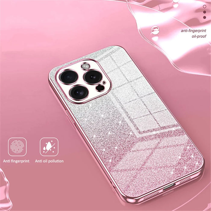 For iPhone 15 Pro Cell Phone Case Glitter Precise Cutout Flexible TPU Electroplating Cover - Pink - 3
