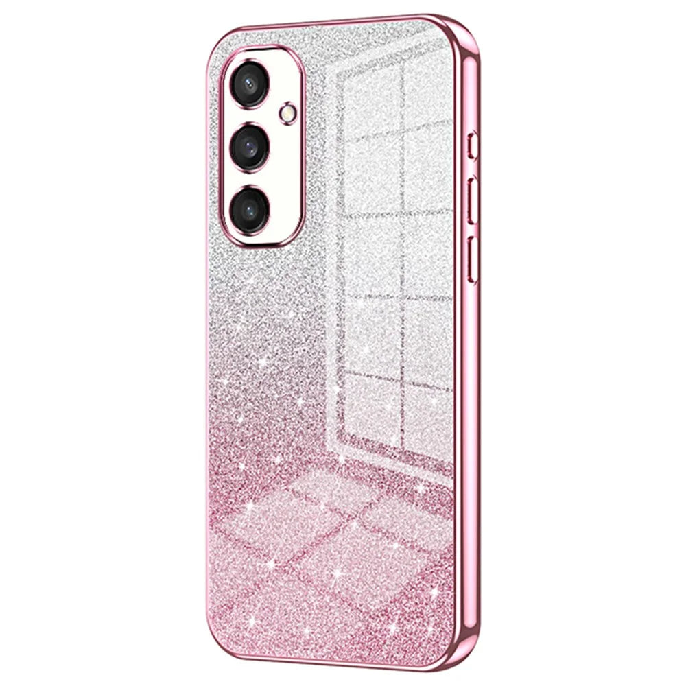 For Samsung Galaxy S24+ Cell Phone Case Precise Cutout TPU Electroplating Glitter Back Cover - Pink - 1