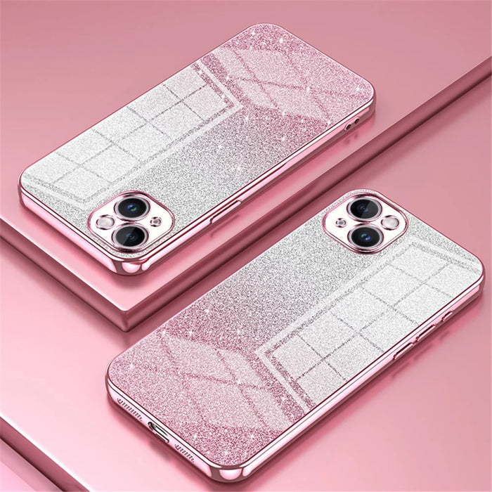 For iPhone 14 Plus Cell Phone Case Glitter Precise Cutout Electroplating TPU Cover - Pink - 2