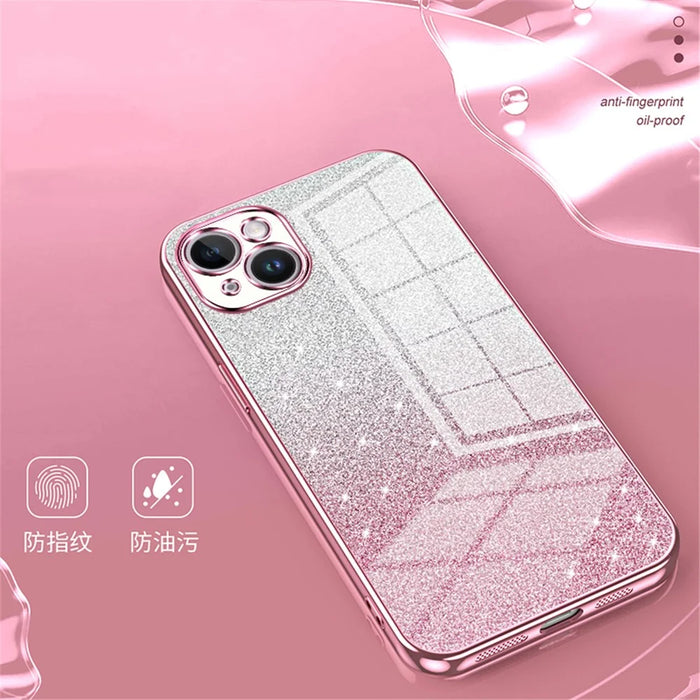 For iPhone 14 Plus Cell Phone Case Glitter Precise Cutout Electroplating TPU Cover - Pink - 3
