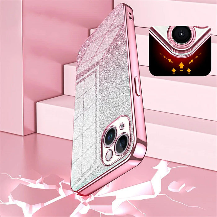 For iPhone 14 Plus Cell Phone Case Glitter Precise Cutout Electroplating TPU Cover - Pink - 5