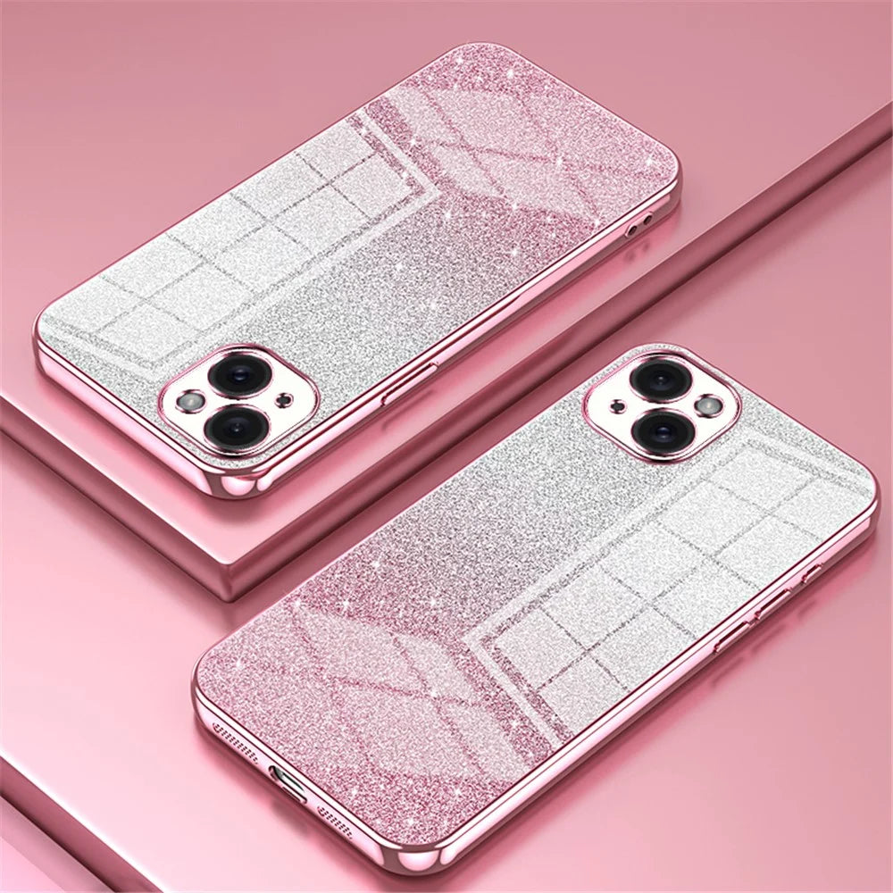 For iPhone 15 Plus Cell Phone Case Shockproof Gradient Glitter Precise Cutout TPU Cover - Pink - 2
