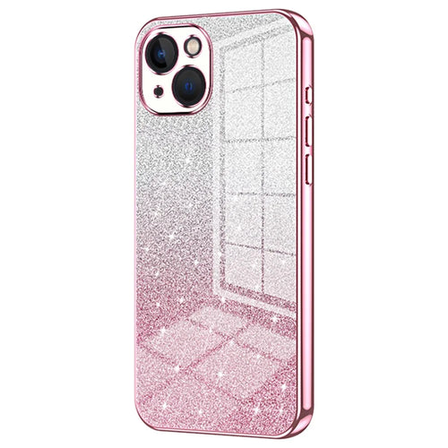 For iPhone 13 Cell Phone Case Gradient Glitter Precise Cutout TPU Protective Cover - Pink - 1