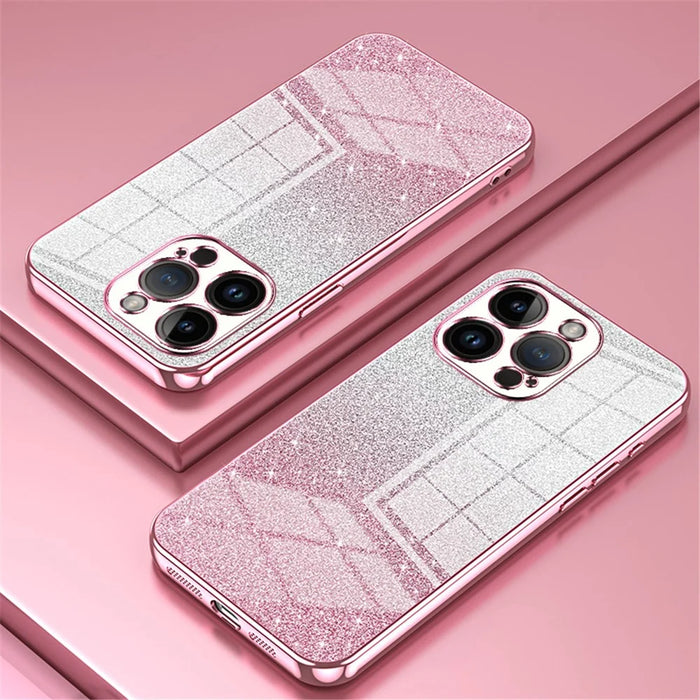 For iPhone 14 Pro Cell Phone Case Gradient Glitter Precise Cutout Anti-scratch TPU Cover - Pink - 2