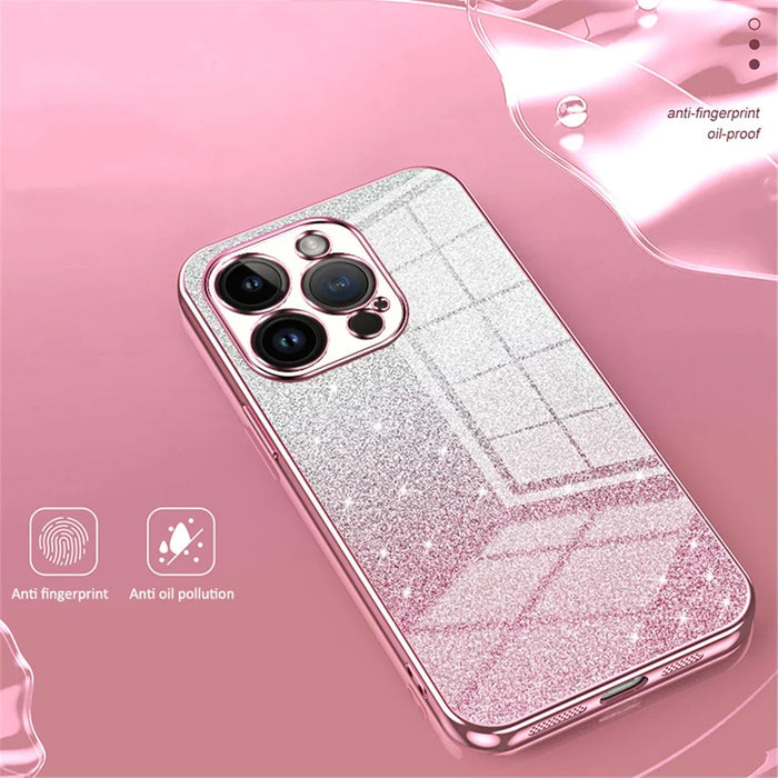 For iPhone 14 Pro Cell Phone Case Gradient Glitter Precise Cutout Anti-scratch TPU Cover - Pink - 3