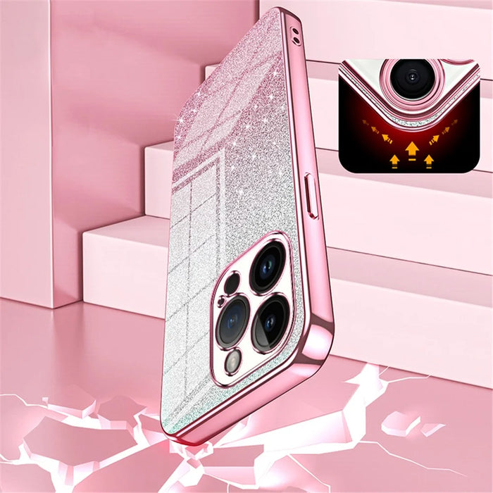 For iPhone 14 Pro Cell Phone Case Gradient Glitter Precise Cutout Anti-scratch TPU Cover - Pink - 5