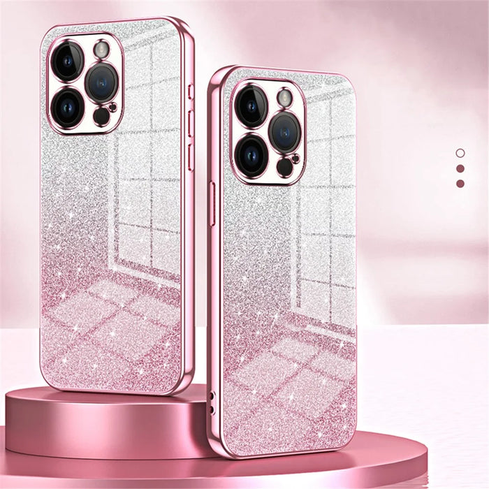 For iPhone 14 Pro Cell Phone Case Gradient Glitter Precise Cutout Anti-scratch TPU Cover - Pink - 7