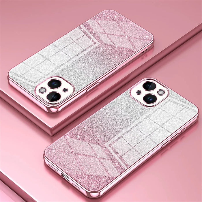 For iPhone 14 Cell Phone Case Gradient Glitter Precise Cutout TPU Back Cover - Pink - 2