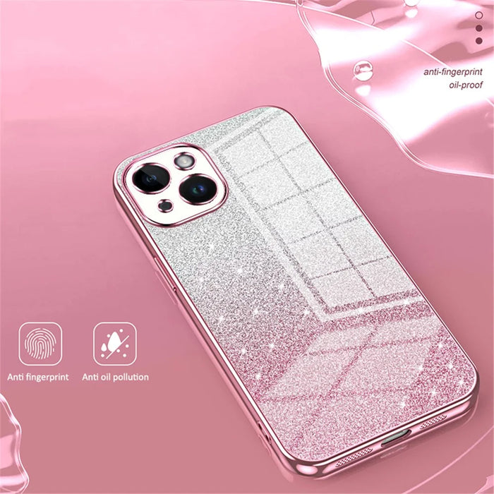For iPhone 14 Cell Phone Case Gradient Glitter Precise Cutout TPU Back Cover - Pink - 3