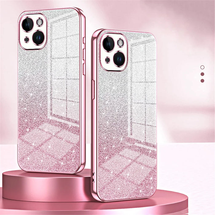 For iPhone 14 Cell Phone Case Gradient Glitter Precise Cutout TPU Back Cover - Pink - 7