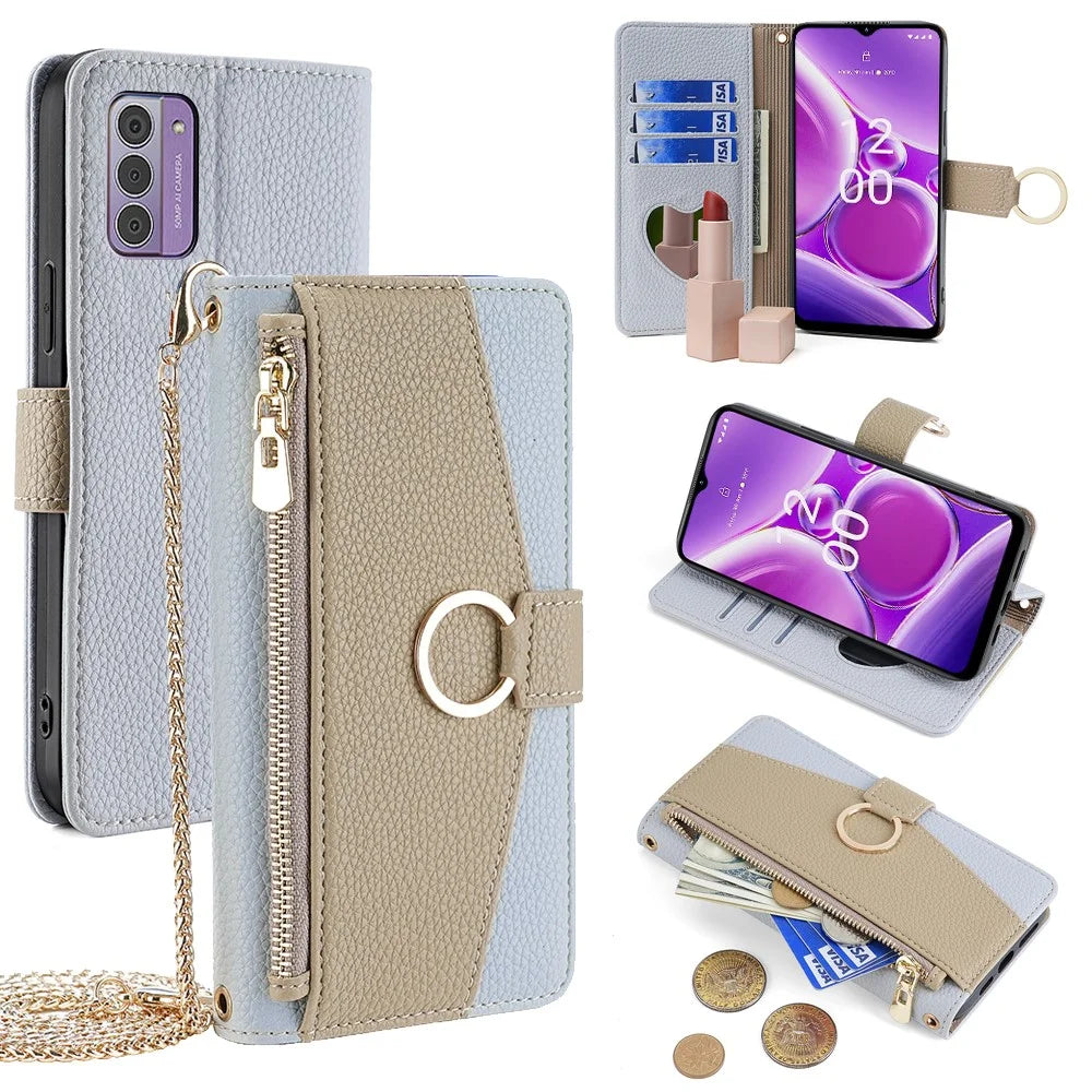 For Nokia G42 Case PU Leather Stand Phone Guard Cover with Zipper Pocket - Blue - 1