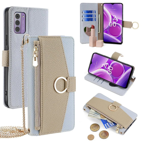 For Nokia G42 Case PU Leather Stand Phone Guard Cover with Zipper Pocket - Blue - 1