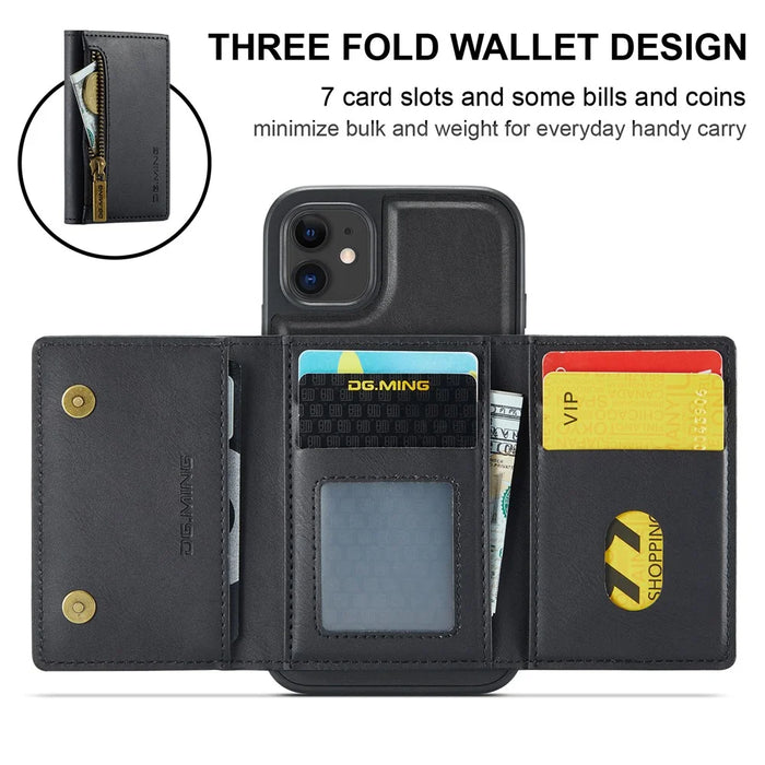 DG.MING M5 Series For iPhone 11 Wallet Case Zipper Pocket Card Slots Phone Cover - Black - 5