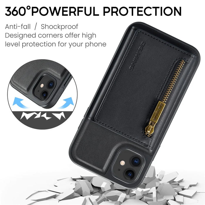 DG.MING M5 Series For iPhone 11 Wallet Case Zipper Pocket Card Slots Phone Cover - Black - 6