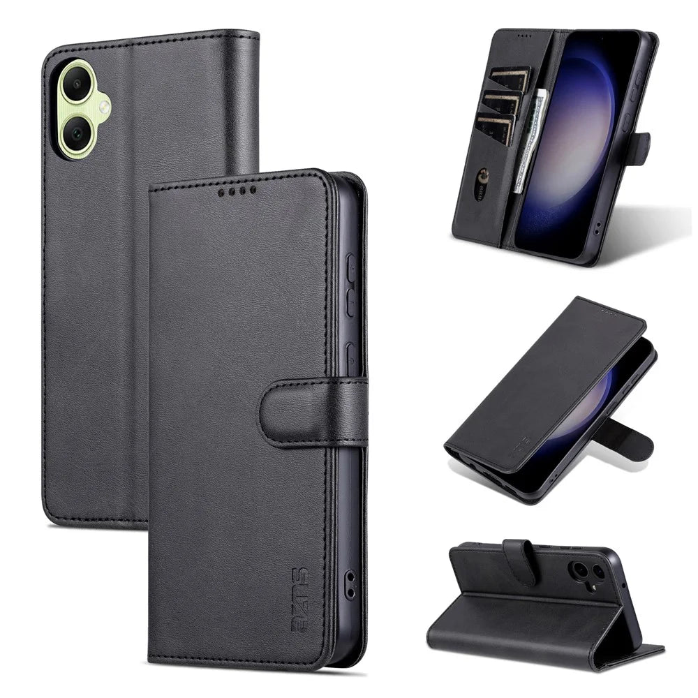 AZNS For Samsung Galaxy A05 4G Cell Phone Case PU Leather Wallet Cover with Stand - Black - 7